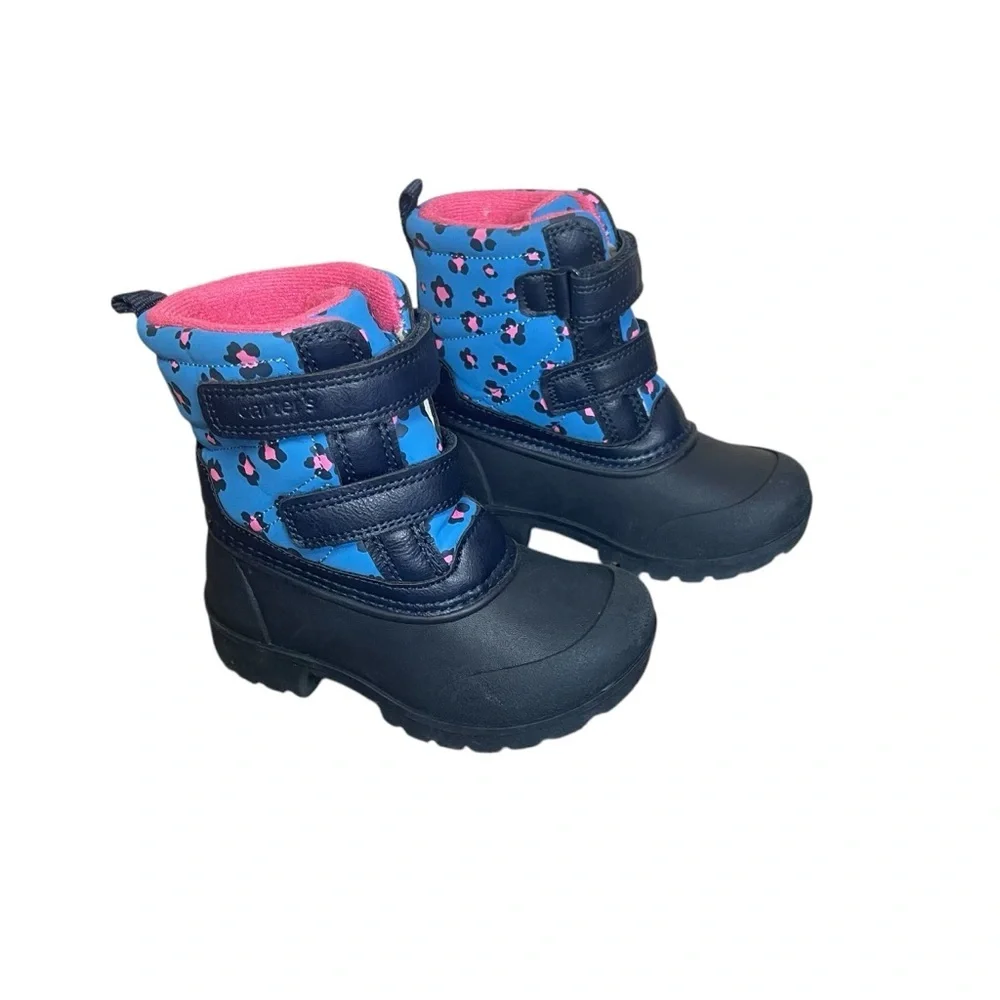 Carters Toddler Girls Navy Pink Deltha Leopard Cheetah Snow Boot 8M Winter Sled‎